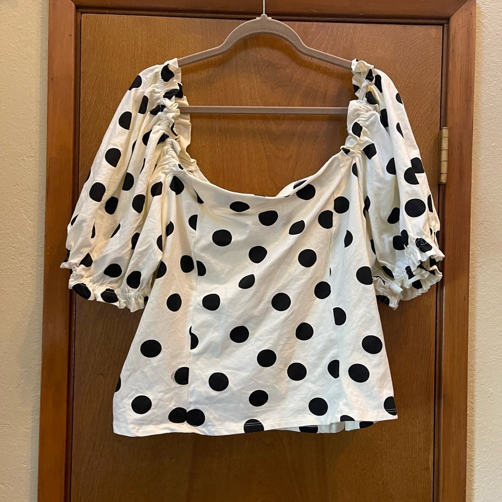 Ivory & Black polkadot ELOQUII puff sleeve top plus size 22/24 nwt